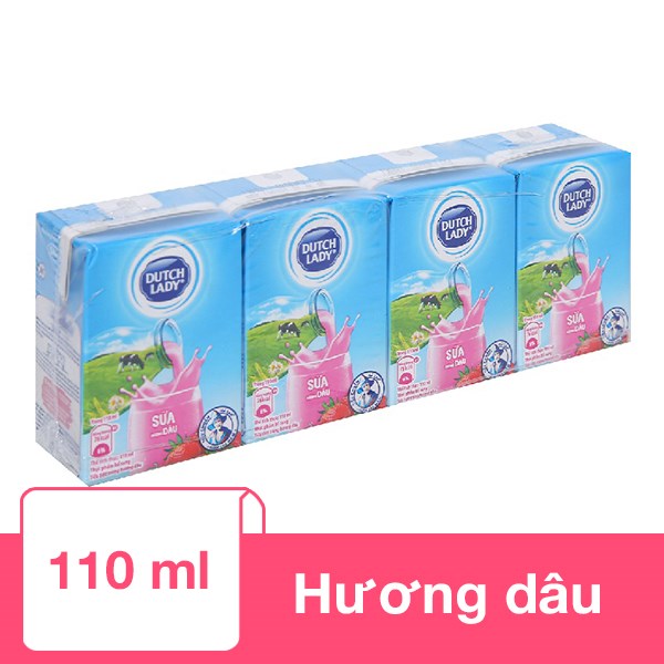 Lốc 4 Hộp Sữa Tiệt Trùng Dutch Lady Có Đường Hương Dâu 110 Ml (Từ 1 Tuổi)