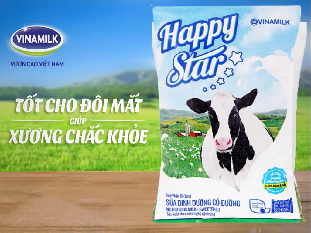 Thùng 48 bịch sữa dinh dưỡng có đường Vinamilk Happy Star 220ml 2
