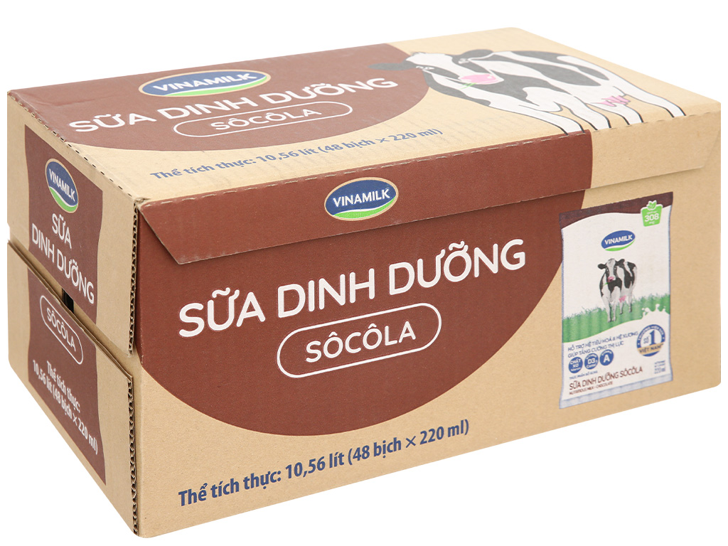Thùng 48 bịch sữa dinh dưỡng socola Vinamilk A&D3 220ml 2
