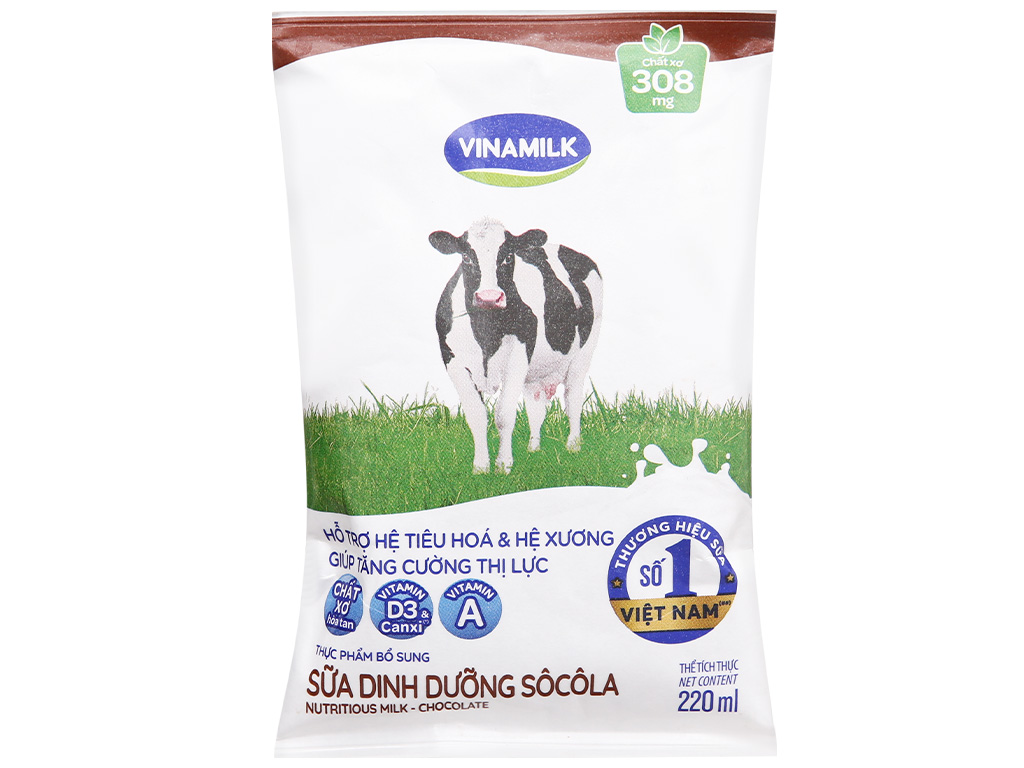 Thùng 48 bịch sữa dinh dưỡng socola Vinamilk A&D3 220ml 3
