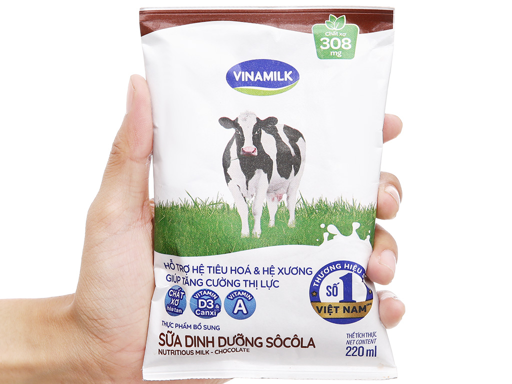Thùng 48 bịch sữa dinh dưỡng socola Vinamilk A&D3 220ml 7