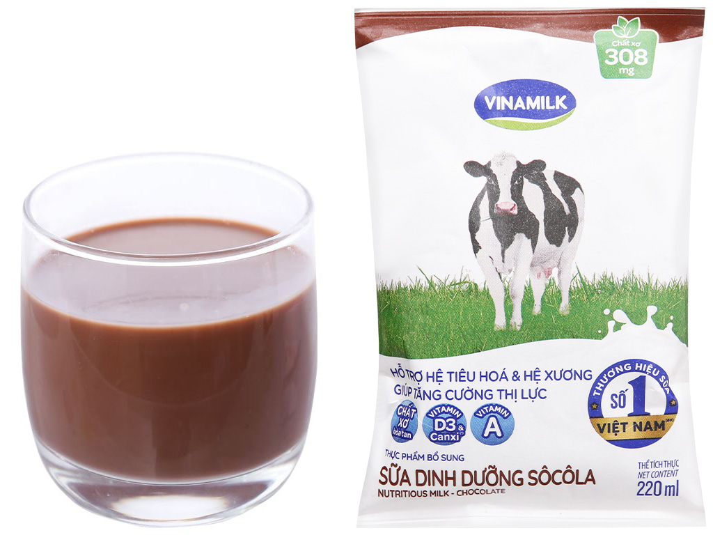 Thùng 48 bịch sữa dinh dưỡng socola Vinamilk A&D3 220ml 8