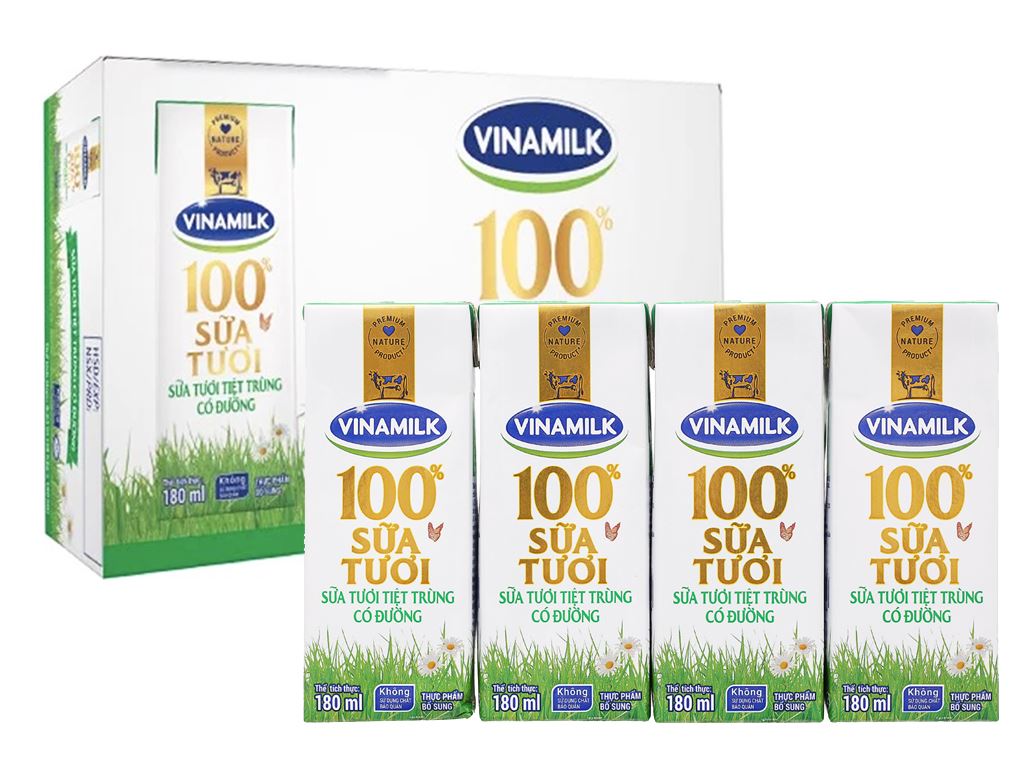 Thùng 48 hộp sữa tươi có đường Vinamilk 180ml
