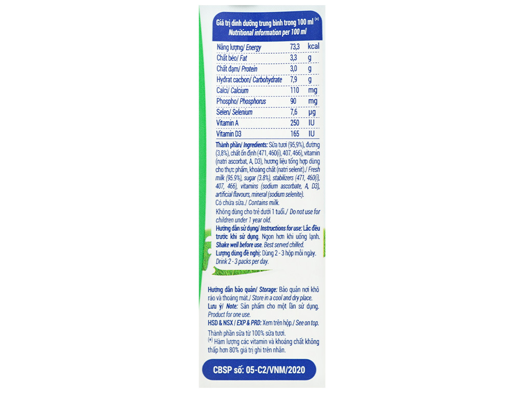Thùng 48 hộp sữa tươi có đường Vinamilk 180ml 10