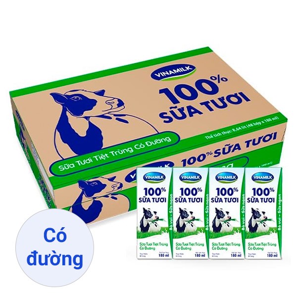 Thùng 48 hộp sữa tươi tiệt trùng Vinamilk có đường 180 ml (từ 1 tuổi)