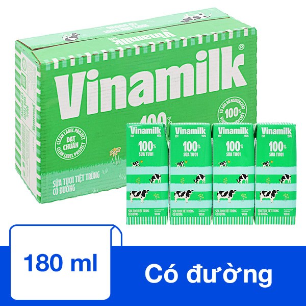 Thùng 48 Hộp Sữa Tươi Tiệt Trùng Vinamilk Có Đường 180 Ml (Từ 1 Tuổi)