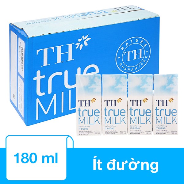 Thùng 48 Hộp Sữa Tươi Tiệt Trùng Th True Milk Ít Đường 180 Ml (Từ 1 Tuổi)