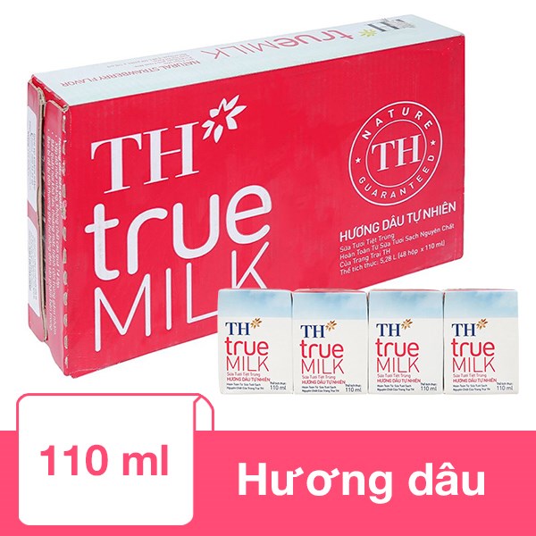 Thùng 48 Hộp Sữa Tươi Tiệt Trùng Th True Milk Có Đường Hương Dâu 110 Ml (Từ 1 Tuổi)