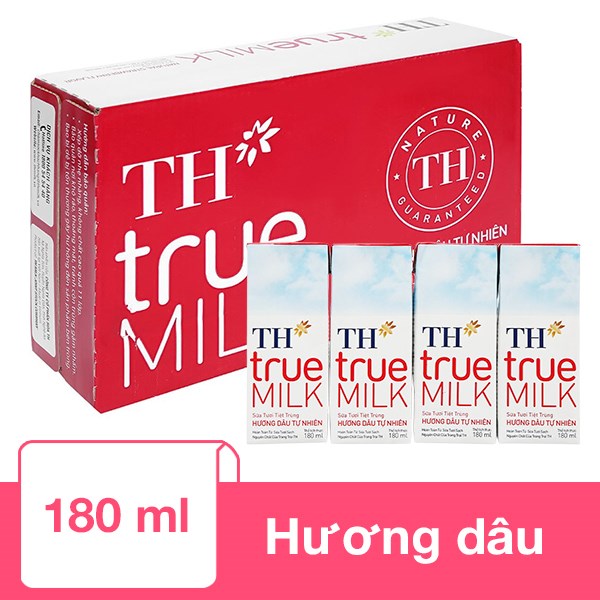 Thùng 48 Hộp Sữa Tươi Tiệt Trùng Th True Milk Có Đường Hương Dâu 180 Ml (Từ 1 Tuổi)