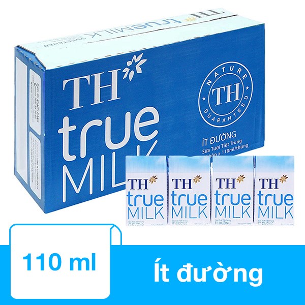 Thùng 48 Hộp Sữa Tươi Tiệt Trùng Th True Milk Ít Đường 110 Ml (Từ 1 Tuổi)