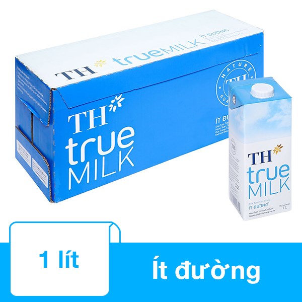 Thùng 12 hộp sữa tươi tiệt trùng TH true MILK ít đường 1 lít (từ 1 tuổi)