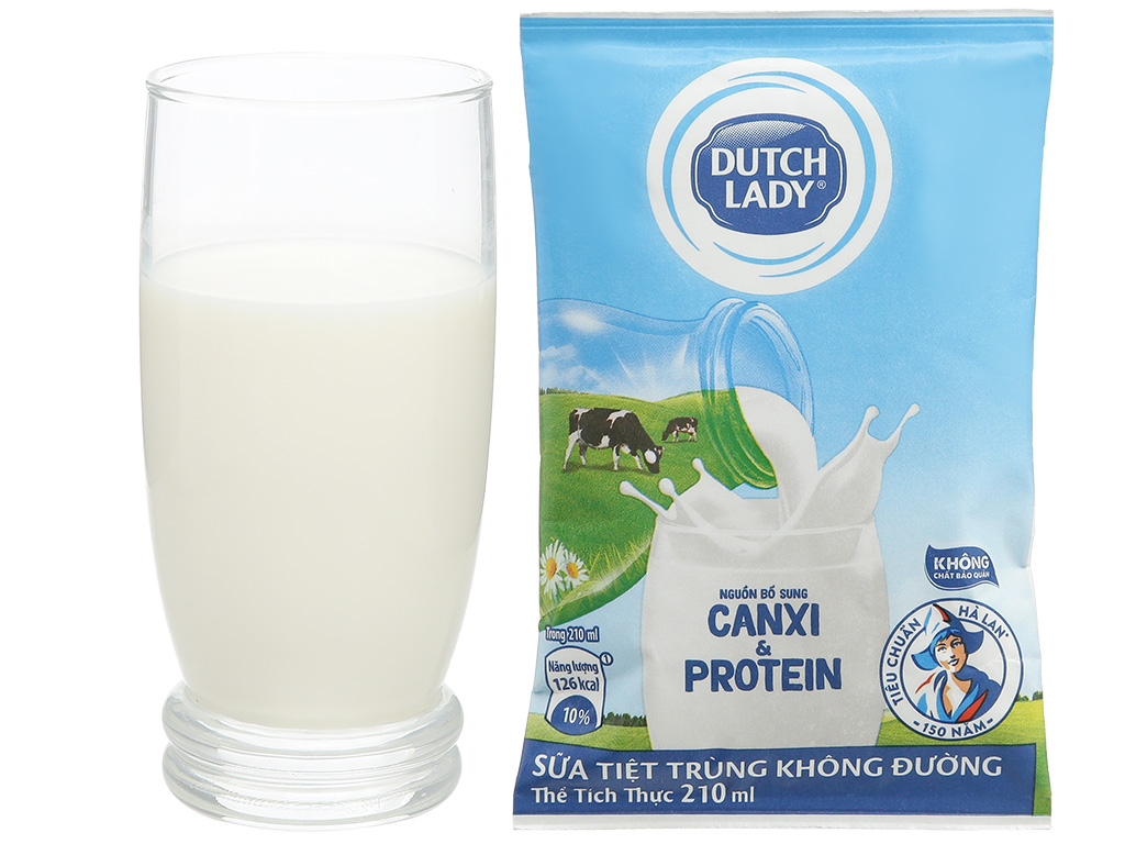 Thùng 48 bịch sữa tiệt trùng không đường Dutch Lady Canxi & Protein 220ml 7