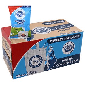 Thùng sữa tiệt trùng Dutch Lady Không đường bịch 220ml (48 bịch)
