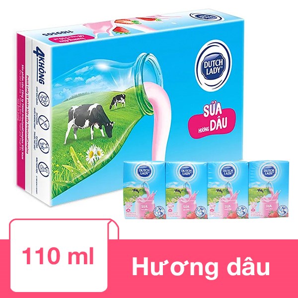 Thùng 48 Hộp Sữa Tiệt Trùng Dutch Lady Có Đường Hương Dâu 110 Ml (Từ 1 Tuổi)