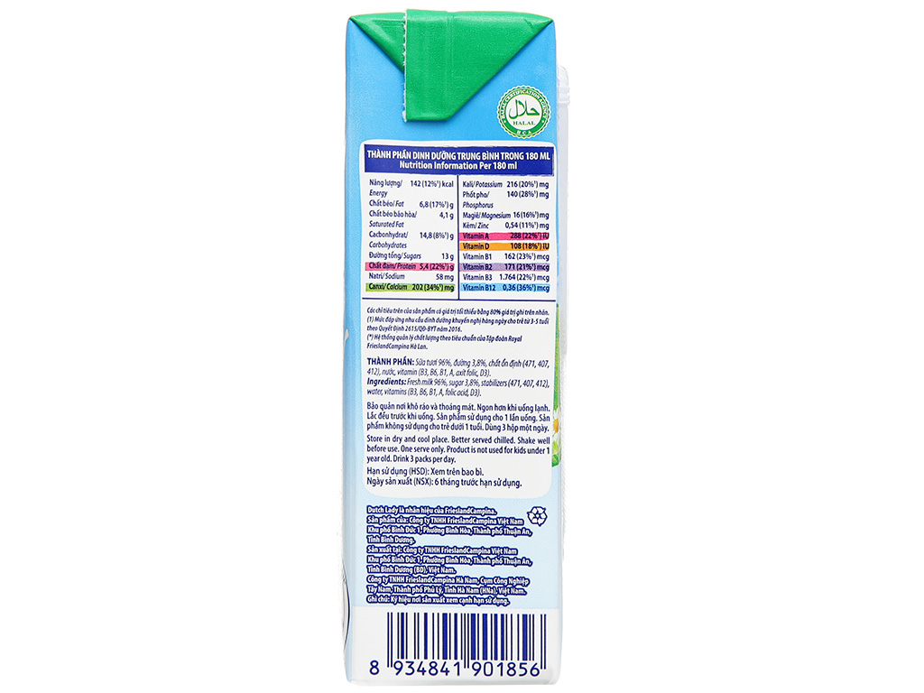 Thùng 48 hộp sữa tươi tiệt trùng có đường Dutch Lady 180ml 8