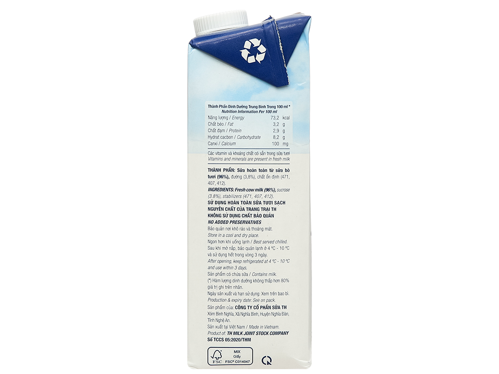 Thùng 12 hộp sữa tươi tiệt trùng có đường TH true MILK 1 lít 6