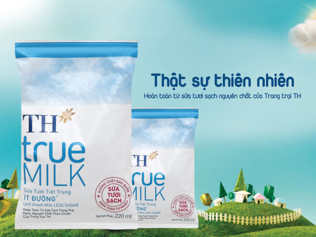Thùng 48 bịch sữa tươi tiệt trùng ít đường TH true MILK 220ml 2