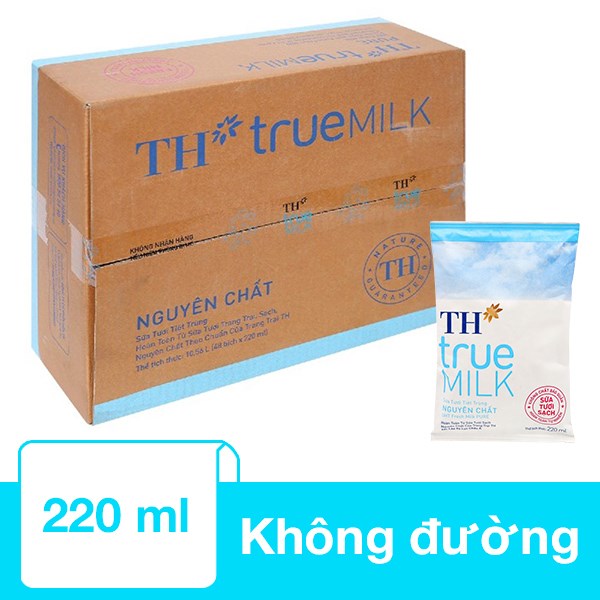 Thùng 48 Bịch Sữa Tươi Tiệt Trùng Th True Milk Không Đường 220 Ml (Từ 1 Tuổi)