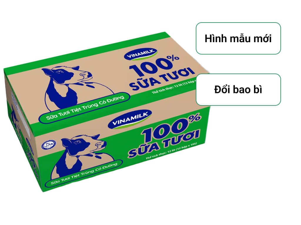 Thùng 12 hộp sữa tươi có đường Vinamilk 1 lít 1
