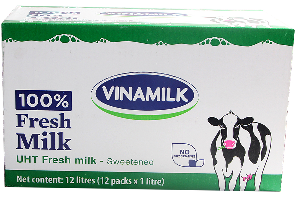 Thùng sữa tươi tiệt trùng Vinamilk Có đường hộp 1lít (12 hộp)