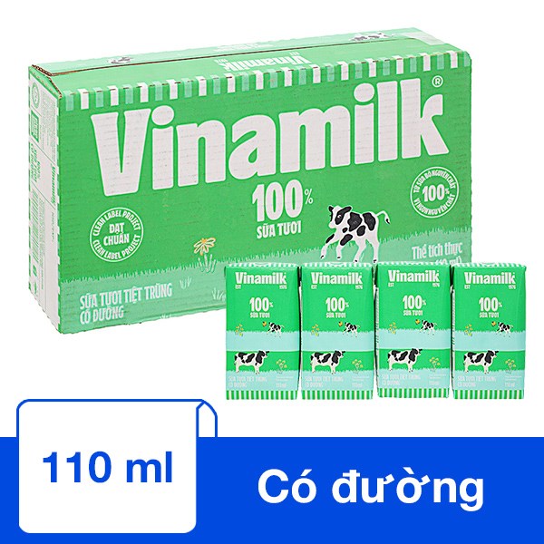 Thùng 48 Hộp Sữa Tươi Tiệt Trùng Vinamilk Có Đường 110 Ml (Từ 1 Tuổi)