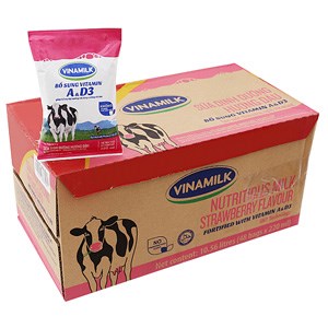 Thùng sữa dinh dưỡng Vinamilk hương Dâu bịch 220ml (48 bịch)