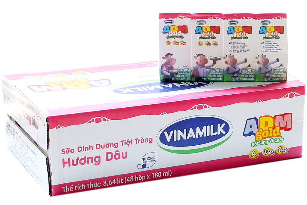 Sữa tiệt trùng ADM Gold hương Dâu hộp 180ml (thùng 48 hộp)