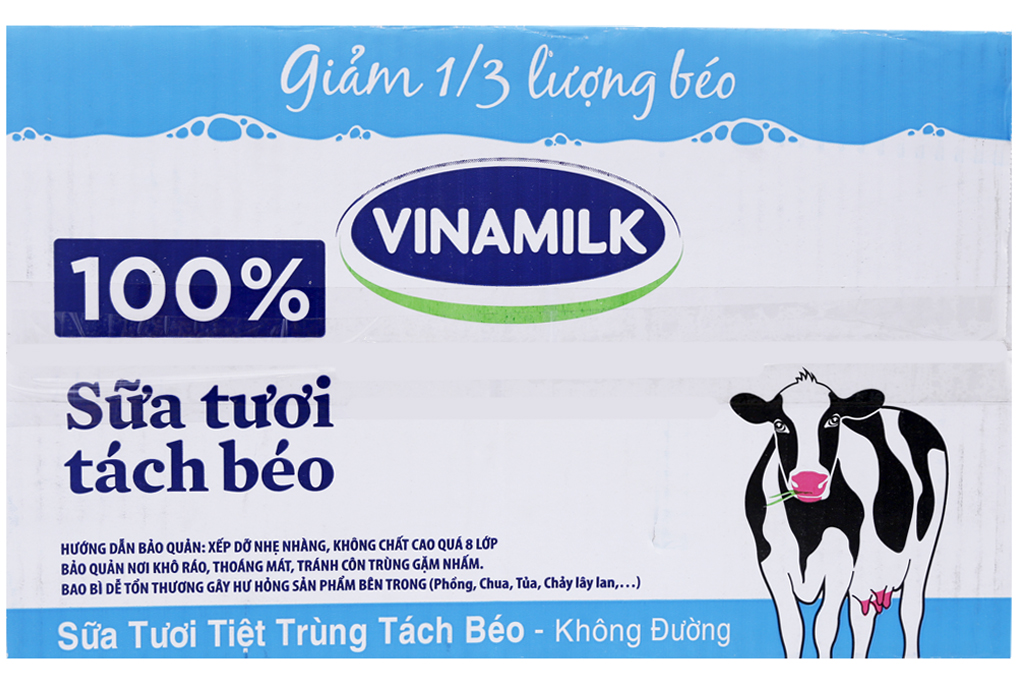 Sữa tươi tiệt trùng Vinamilk đàn bò tách béo không đường 180ml (thùng 48 hộp)