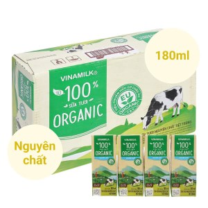 Thùng 48 hộp sữa tươi nguyên chất không đường Vinamilk 100% Organic 180ml