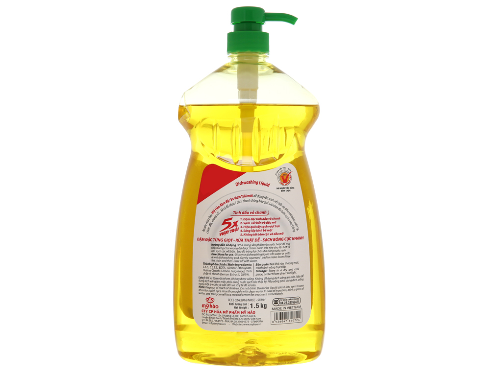 Nước rửa chén Mỹ Hảo 5X đậm đặc tinh dầu vỏ chanh chai 1.5kg 3
