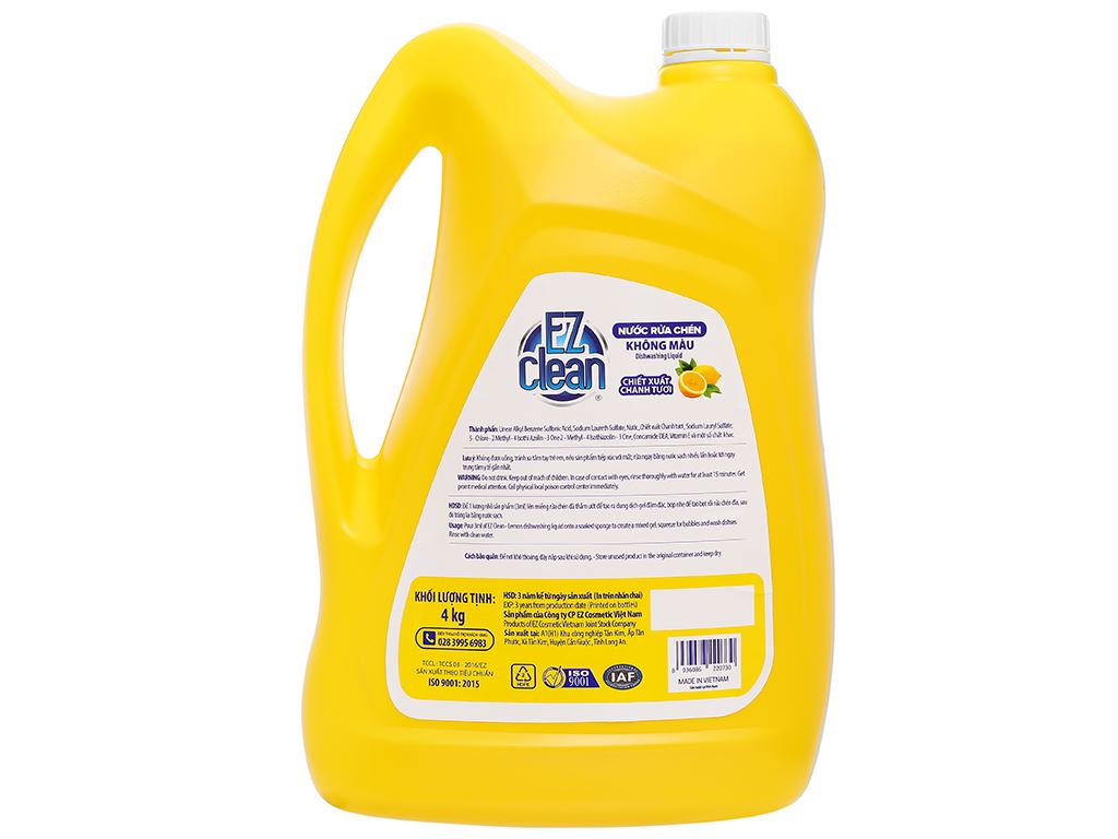 Nước rửa chén Ez Clean chiết xuất chanh tươi can 4kg 3