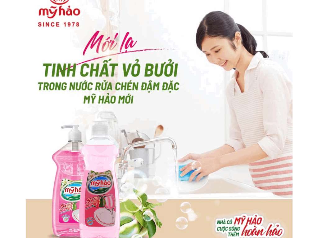Nước rửa chén Mỹ Hảo 5X đậm đặc tinh dầu vỏ bưởi chai 400g 2