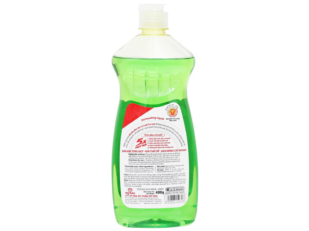 Nước rửa chén Mỹ Hảo 5X đậm đặc tinh dầu vỏ bưởi chai 400g 3