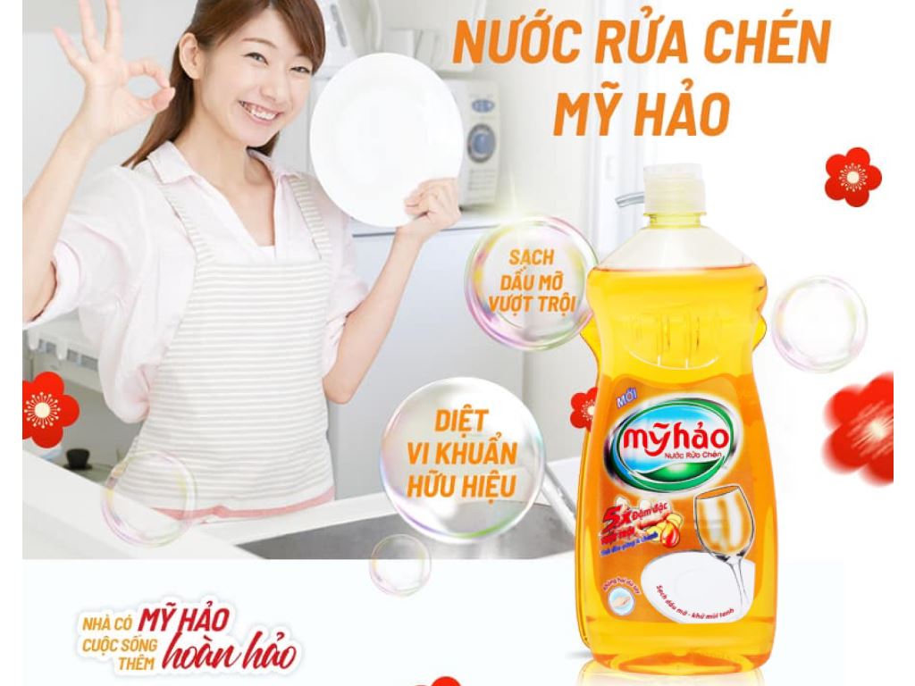 Nước rửa chén Mỹ Hảo 5X đậm đặc tinh dầu gừng & chanh chai 750g 2