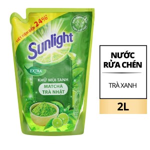 Nước rửa chén Sunlight Extra trà xanh khử 5 mùi tanh túi 2 lít