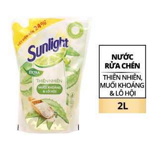 Nước rửa chén Sunlight thiên nhiên muối khoáng và lô hội an toàn cho chén dĩa trẻ em túi 2 lít