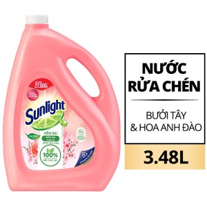Nước rửa chén Sunlight hương bưởi tây và hoa anh đào mềm dịu da tay can 3.48 lít