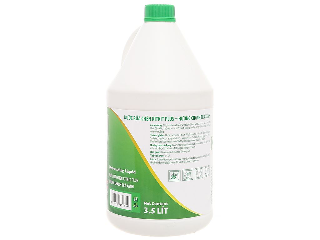 Nước rửa chén KitKit Plus hương trà xanh & chanh can 3.5 lít 3