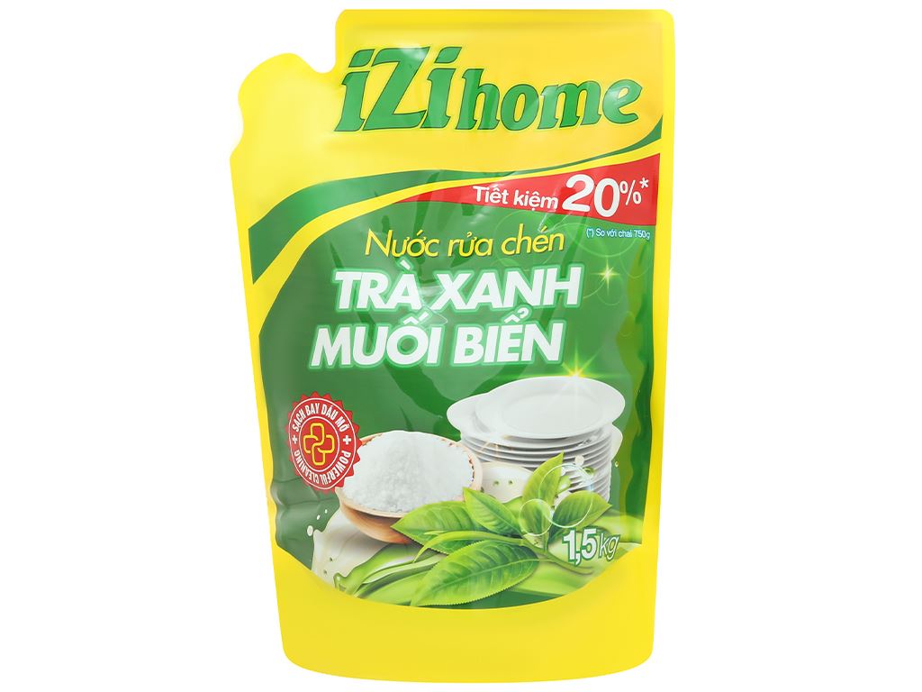 Nước rửa chén IZI HOME hương trà xanh muối biển túi 1.5kg 1