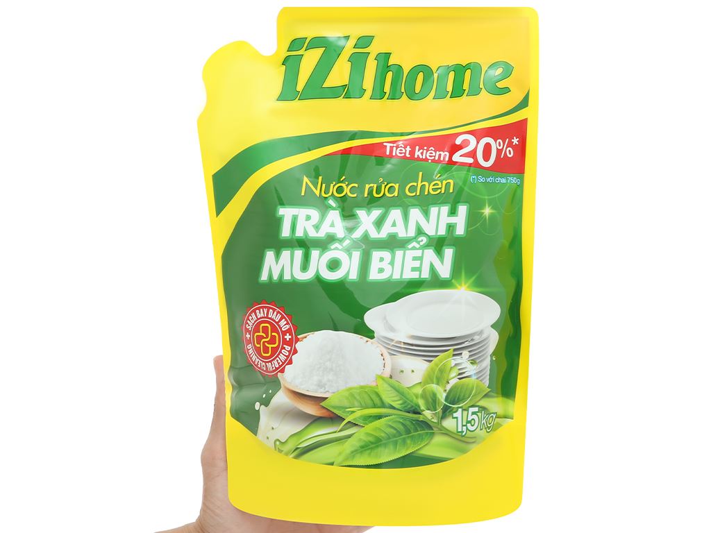 Nước rửa chén IZI HOME hương trà xanh muối biển túi 1.5kg 5