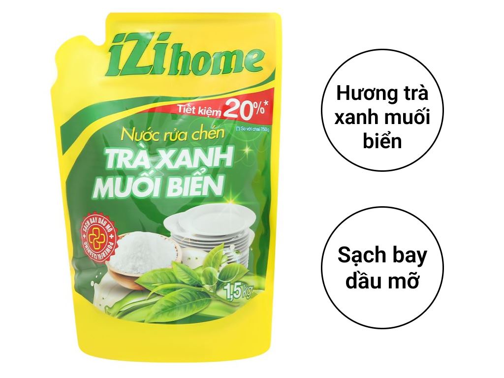 Nước rửa chén IZI HOME hương trà xanh muối biển túi 1.47 lít 2