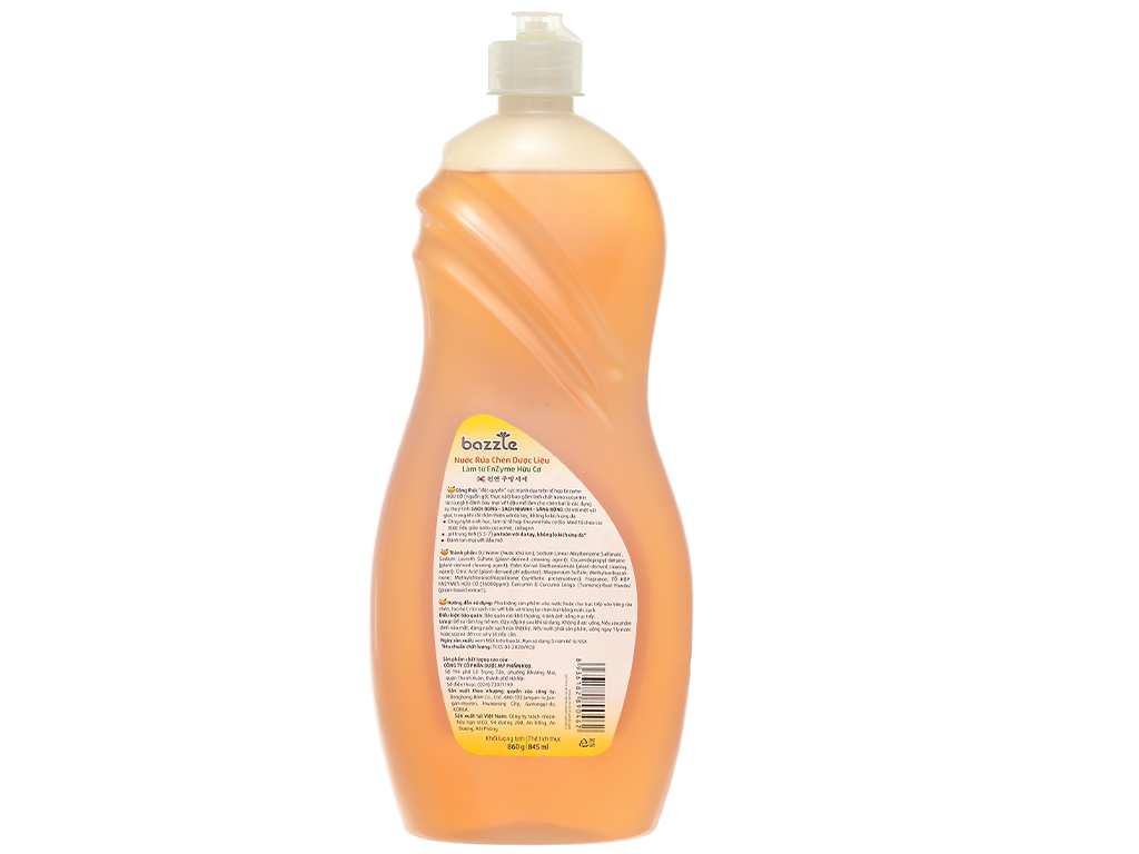 Nước rửa chén dược liệu Bazzle hương cam chai 845ml 3