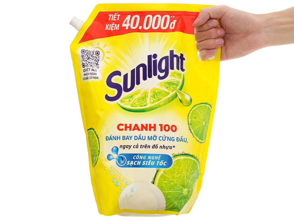 Nước rửa chén Sunlight Chanh 100 đánh bay dầu mỡ cứng đầu túi 3.38 lít 5