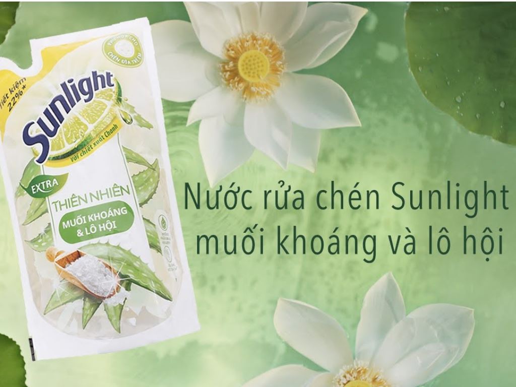 Nước rửa chén Sunlight thiên nhiên muối khoáng và lô hội an toàn cho chén dĩa trẻ em túi 725ml 2