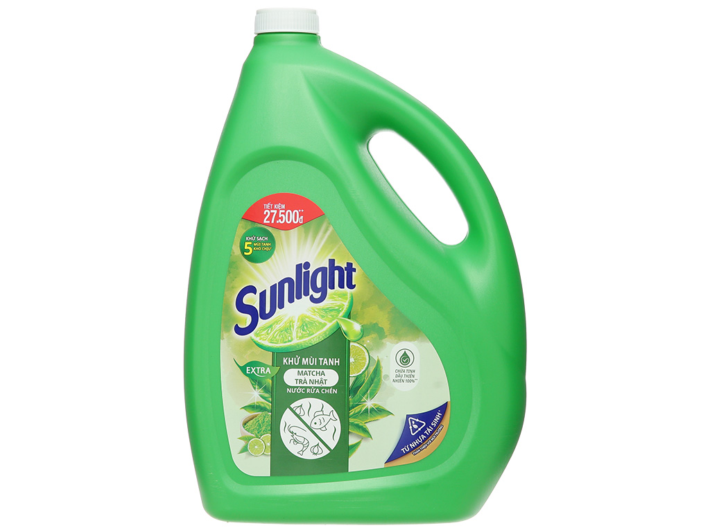 Nước rửa chén Sunlight Extra trà xanh khử 5 mùi tanh can 3.48 lít 5