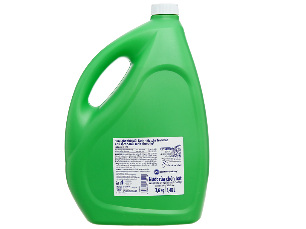 Nước rửa chén Sunlight Extra trà xanh khử 5 mùi tanh can 3.48 lít 3