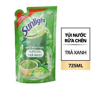 Nước rửa chén Sunlight Extra trà xanh khử 5 mùi tanh túi 725ml