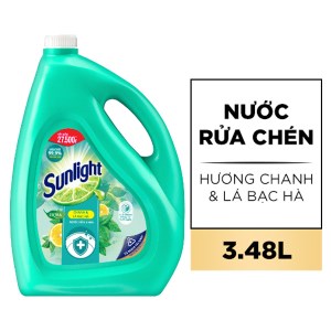 Nước rửa chén Sunlight Extra diệt khuẩn chiết xuất từ chanh và lá bạc hà can 3.48 lít