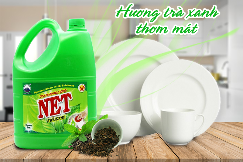 Nước rửa chén Net tinh chất Trà Xanh can 4kg