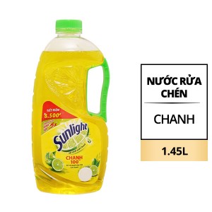 Nước rửa chén Sunlight Chanh 100 sạch nhanh xả bọt nhanh rửa sạch dầu mỡ chai 1.45 lít